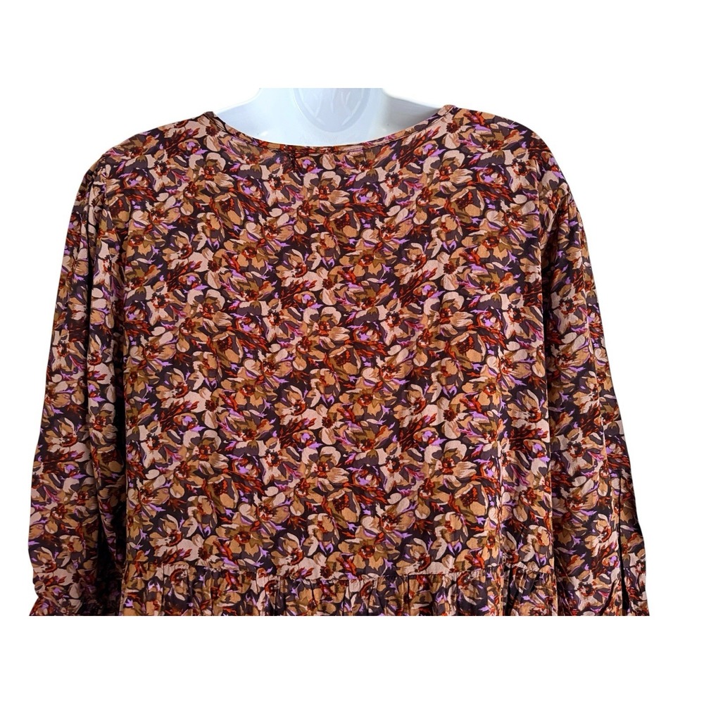 Natural Life Maxi Dress M Keyhol Brown Floral Tiered 3/4 Sleeve Boho Cottagecore - Picture 8 of 11